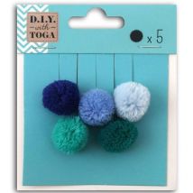 5 Pompons Ronds En Laine 2 Cm - Hiver - Toga