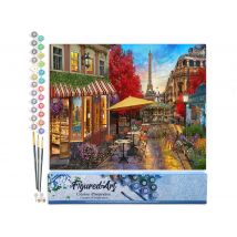 Peinture Par Numéro Figured'art - Terrasse À Paris - Kit De Loisir Créatif Diy Numéro D'Art Complet - 40x50cm Sans Châssis En Bois