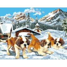Princesse - Canevas Antique 50x65 Cm Chiots St Bernard - Megacrea DIY