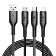 Wiwu Câble 3-en-1 Usb-c, Micro Usb Et Lightning Prise Usb Longueur 1m Noir - Wiwu