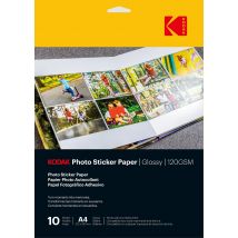 Kodak Photo Sticker Paper - Pack De 10 Feuilles De Papier Photo Autocollant - Format 21 X 29.7 Cm (a4) - Finition Brillante - 120 Gsm - Compatible 