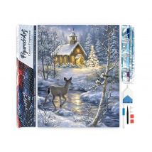 Diamond Painting Broderie Diamant Figured’art 40x50cm Toile Entière Roulée Avec Diamants Carrés - Biche Traversant La Rivière En Hiver - Figured'Art