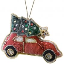Voiture Rouge Avec Sapin De Noël À Suspendre - Velours - Ginger Ray