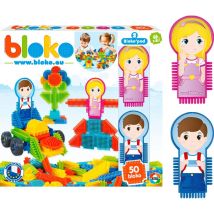 Bloko – Coffret De 50 Bioko Avec 2 Figurines Famille – Dès 12 Mois – Fabriqué En Europe – Jouet De Construction 1er Âge – 503536 - Bloko