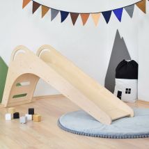 Toboggan D'Intérieur Bois Naturel - 3 À 8 Ans - 80 X 64 X 172 Cm - Benlemi