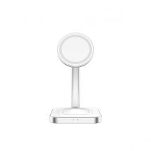 Force Power Chargeur Sans Fil Induction 2 En 1 Compatible Magsafe 15w Blanc