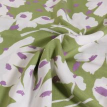 Tissu Viscose Grandes Fleurs Blanches Stylisées Sur Fond Vert - Au Mètre - Craftine