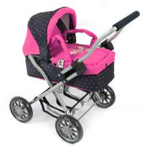 Poussette Pour Poupée Smarty - Rose Fleuri Et Marine À Pois - Bayer Chic 2000
