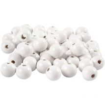 Perles En Bois - Blanc - 10 Mm - 70 Pcs - CC Hobby