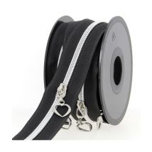 Fermeture À Glissière Spirale N°4 Avec Curseur Coeur - Milward Noir Et Argent