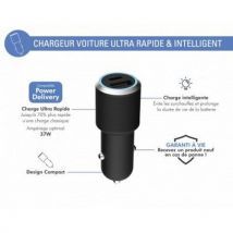 Force Power Double Chargeur Voiture 37w (12+25w) Power Delivery Noir