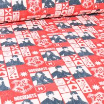 Tissu Coton Imprimé Sous Licence Harry Potter Hogwarts Sur Fond Rouge - Au Mètre - Craftine