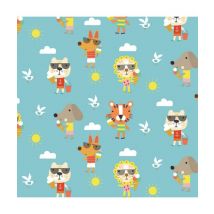 Tissu Coton Dashwood Summer Fun Animaux Bleu (52) Vendu Par 50 Cm