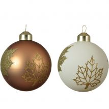 2 Boules Verre Mat Motif Feuille Blanc/bronze Ø 8 Cm - Annikids