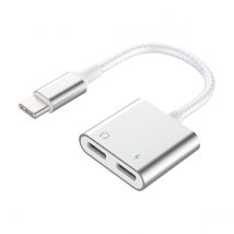 Force Power Adaptateur Usb-c Mâle Vers 2 Usb-c Femelle Audio / Charge 100w Power Delivery Blanc