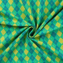 Tissu Jersey Coton Imprimé Argyle Sur Fond Vert - Au Mètre - Craftine