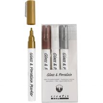 Feutre Pour Verre Et Porcelaine, Trait 1-2 Mm, Semi Opaque, Brun, Or, Argent, Blanc, 4 Pièces/ 1 Pq. - CC Hobby