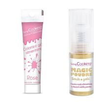 Gel Colorant Alimentaire Rose + Poudre Alimentaire Irisée Dorée - Scrapcooking