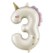Ballon Aluminium Géant Licorne Chiffre 3 - 93 Cm - PartyDeco