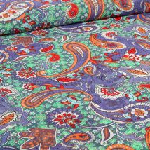 Tissu Mousseline Paisley Sur Fond Violet - Craftine
