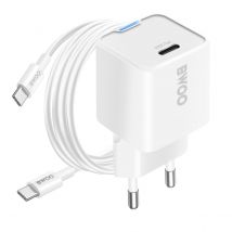 Bwoo Chargeur Secteur Gan 30w Usb C Avec Câble Usb C / Usb C 60w 1m Blanc