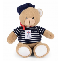 Ours En Peluche Marron Avec Marinière Et Beret - 28 Cm - Doudou et Compagnie