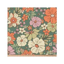 Tissu Coton Grosses Fleurs Sylvievert Vendu Au Mètre - Distrifil