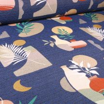 Tissu Jacquard Bobo Sur Fond Bleu - Au Mètre - Craftine