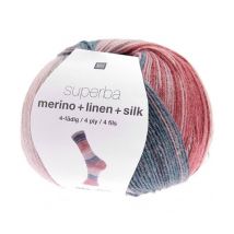 Laine À Chaussette Superba Merino + Linen + Silk 4 Fils - 100 Gr - Rico Design Multicolore (005 - Berries)