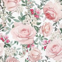 Lot De 4 Serviettes En Papier Découpage Collage 33 Cm Rose Fleur Blanche Fa 1033 - Paw deco collection