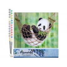 Peinture Par Numéro Figured'art - Panda Dans Son Hamac - Kit De Loisir Créatif Diy Numéro D'Art Complet - 40x50cm Sans Châssis En Bois