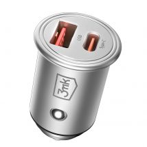 3mk Chargeur Allume Cigare Ultra Compact 30w Double Port Usb Et Usb C Argent