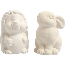Tirelire, Hérisson Et Lièvre, H : 10 Cm, Blanc, 2 Pièces/ 1 Pq. - CC Hobby
