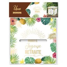 Urne - Motif Tropical - Carré - Joyeuse Retraite - Cagnotte - Carton - 20x20x20cm - Tropical Party - Sudio