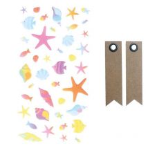 Stickers 3d Puffies Coquillages + 20 Étiquettes Kraft Fanion - Youdoit