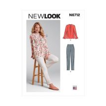 Patron New Look 6712 - Ensemble Femme Top Encolure Plissée Et Pantalon Ajusté Du 34 Au 46 Taille N°fr 34-46