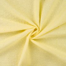 Tissu Coton Brodé Ajouré Fleuris Sur Fond Jaune - Craftine