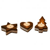 Pack De 4 Bougeoirs En Bois Noël 10cm – Décorations De Table Festives, Formes Aléatoires, Centre De Table Naturel - Shop-story