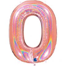 Ballon Géant Chiffre 0 Holographique Rose Gold (102 Cm) - Grabo