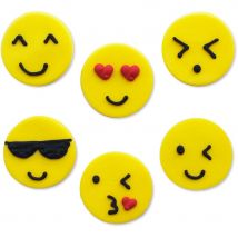 6 Décors Emoticones Smiley (3 Cm) - Sucre - CREATIVE PARTY