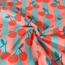 Tissu Popeline De Coton Poppy Cerises Sur Fond Bleu - Au Mètre - Craftine