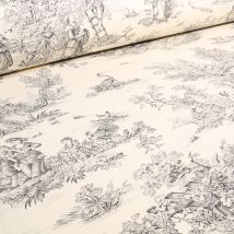Tissu Toile De Jouy Grande Largeur Au Fil Du Temps Noir - Au Mètre - Craftine