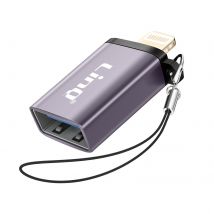Linq Adaptateur Otg Usb Femelle Vers Lightning Mâle Avec Dragonne À Mousqueton Gris