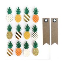 12 Stickers 3d Ananas 4,5 Cm + 20 Étiquettes Kraft Fanion - Graine Creative