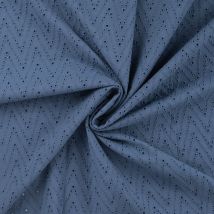 Tissu Coton Brodé Ajouré Leisa Uni Bleu Denim - Au Mètre - Craftine