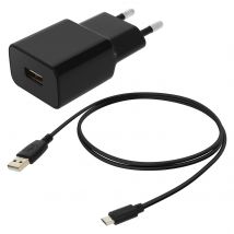 Chargeur Secteur Usb 1a Smartphone Téléphone + Câble Micro-usb Noir - Blue Star