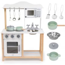 Cuisine Enfant Bois, Micro-ondes, Four, Évier Et Accessoires, Sons Mécanique, Jouet Montessori +3 - Mamabrum