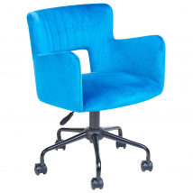 Fauteuil De Bureau Bleu En Velours Avec Accoudoirs Siège Ajustable Et Pivotant Base En Métal Pour Espace De Travail Rétro Home Office - Beliani