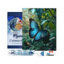 Diamond Painting Broderie Diamant Figured’art 40x50cm Toile Tendue Sur Châssis En Bois - Diamants Carrés - Papillon Morpho Bleu - Figured'Art