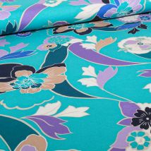 Tissu Jersey Viscose Angoustia Sur Fond Bleu Turquoise - Au Mètre - Craftine